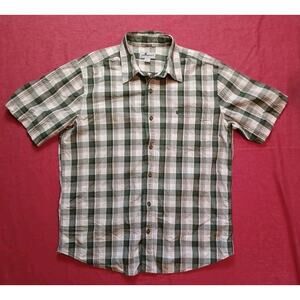 Carhartt Mens Shirt Large Green Plaid Short Sleeve Pocket Button Up Relaxed Fit